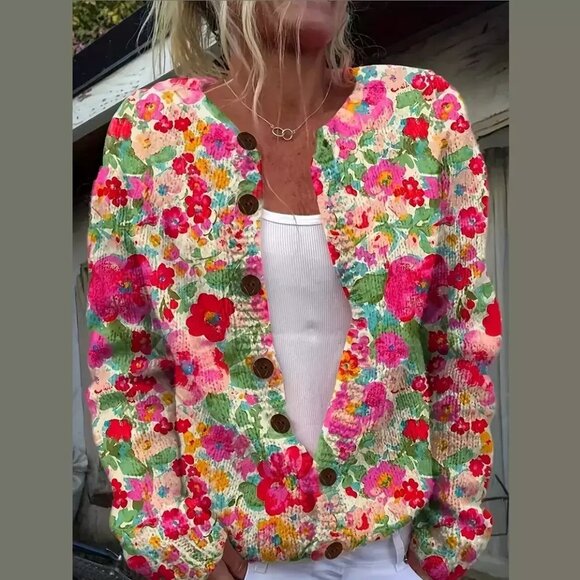 Striped Casual Knitted Cardigan Sweater Size XL - Picture 1 of 4